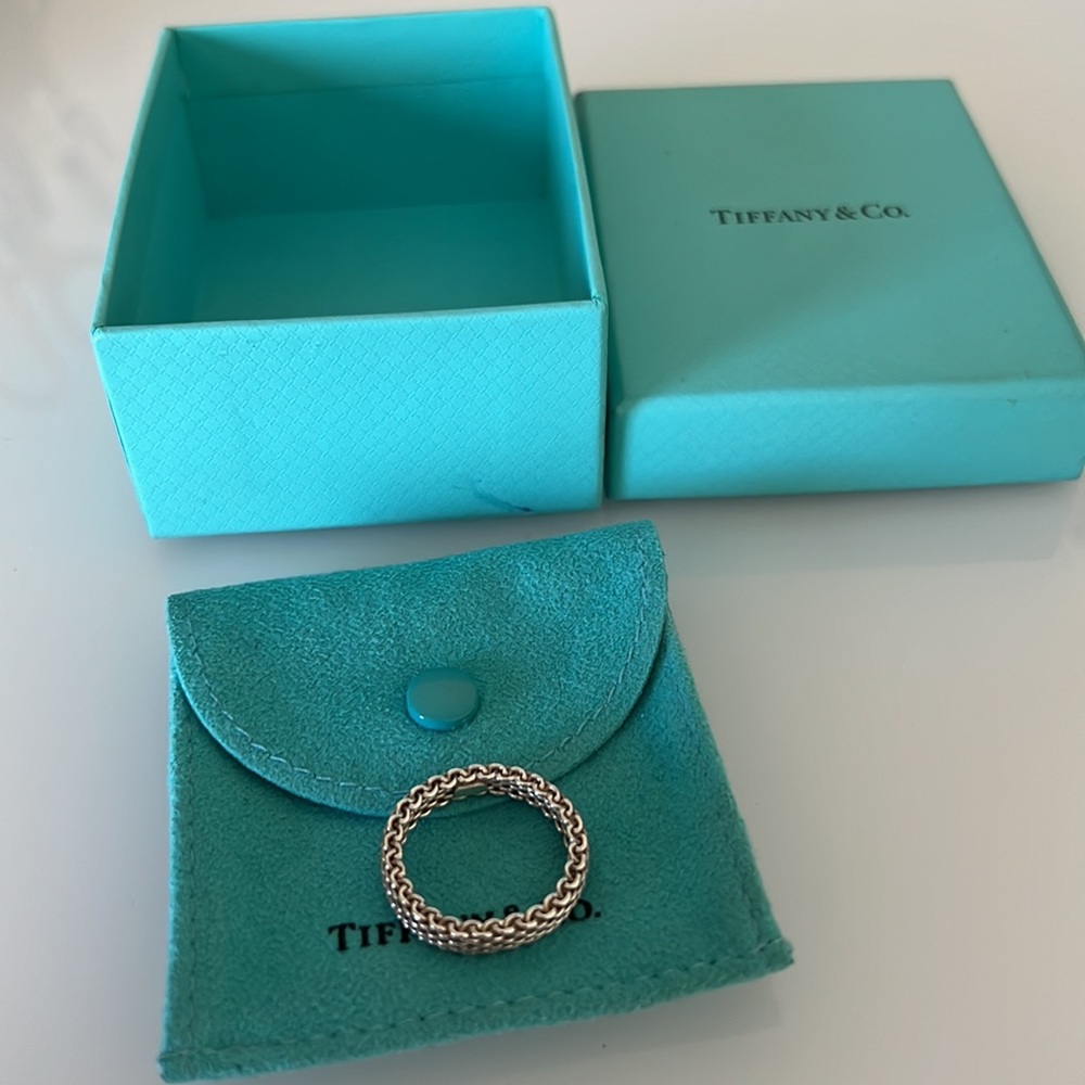 Tiffany & Co. 925 Silver Solid Thin Narrow Somerset Mesh Ring
